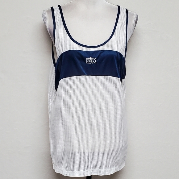 VINTAGE 1970s Bill Rodgers Blue White Mesh Sleeveless Singlet Running Sport Tank - Picture 4 of 15